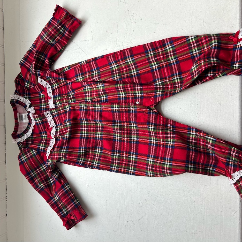 Plaid Red Onesie with Lace Trim